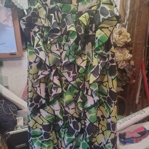 The Limited Green Black White Ruffle Mini Blouse